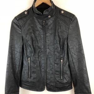JACK Moto Jacket Faux Leather Black Small Bomber
